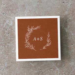 Minimal Leaf Terracotta Monogram Wedding Napkins