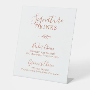 Minimal Leaf Terracotta Orange Signature Drinks Pedestal Sign