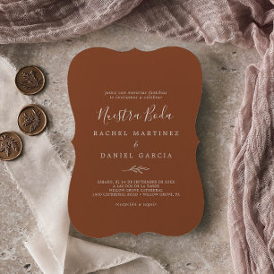 Minimal Leaf   Terracotta Spanish Nuestra Boda Invitation