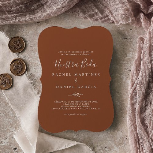 Minimal Leaf  Terracotta Spanish Nuestra Boda Invitation