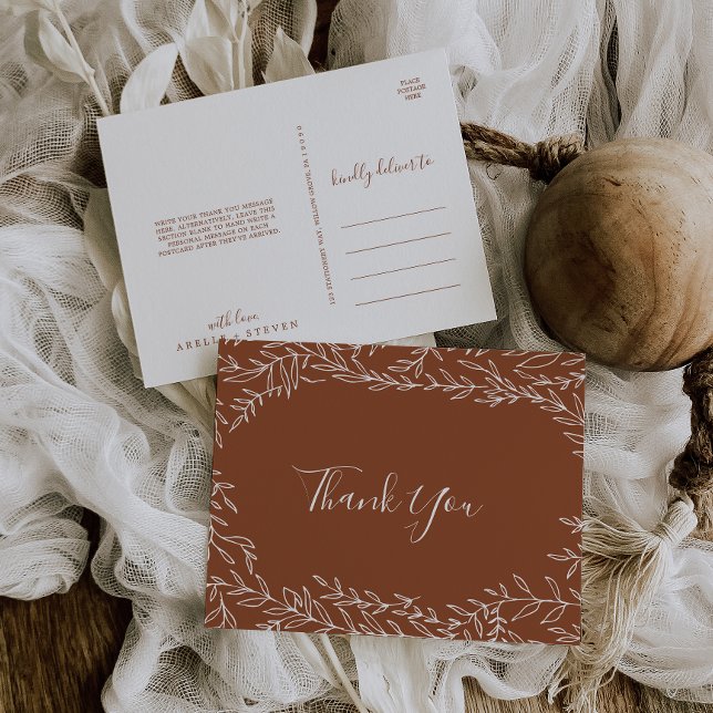 Minimal Leaf | Terracotta Thank You Postcard (Creator Uploaded)