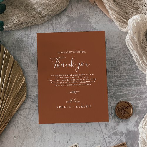 Minimal Leaf  Terracotta Thank You Reception Card