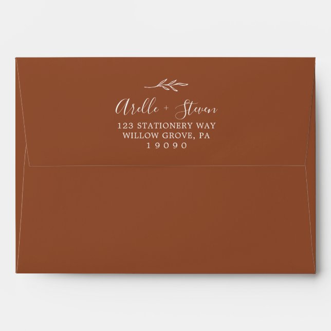 Minimal Leaf | Terracotta Wedding Invitation Envelope (Back (Top Flap))