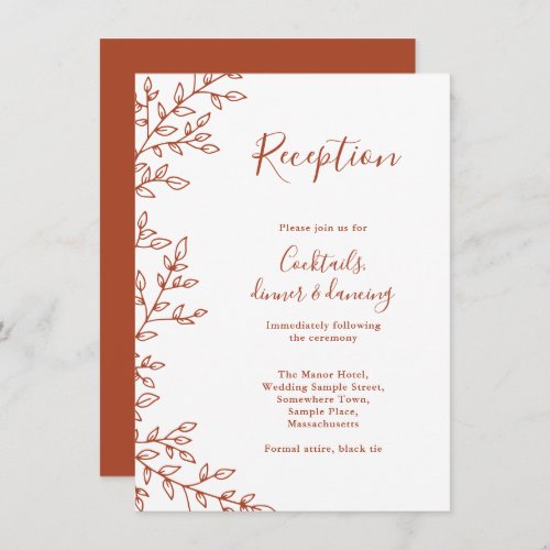 Minimal Leaf Terracotta Wedding Reception Enclosure Card