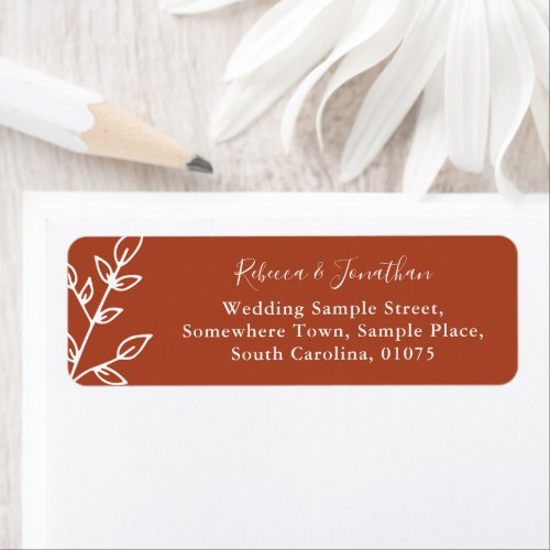 Minimal Leaf Terracotta Wedding Return Address Label