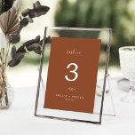 Minimal Leaf | Terracotta Wedding Table Number<br><div class="desc">This minimal leaf terracotta wedding table number is perfect for a boho wedding. The design features a simple greenery leaf silhouette in earthy burnt orange with minimalist desert bohemian style. The card prints on the front and back (double-sided). Items are printed exactly as they appear on your screen when you...</div>