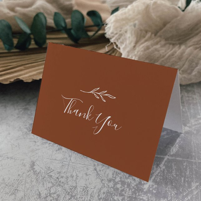 Minimal Leaf | Terracotta Wedding Thank You Card (Creator Uploaded)