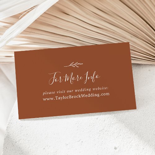 Minimal Leaf  Terracotta Wedding Website Enclosure Card