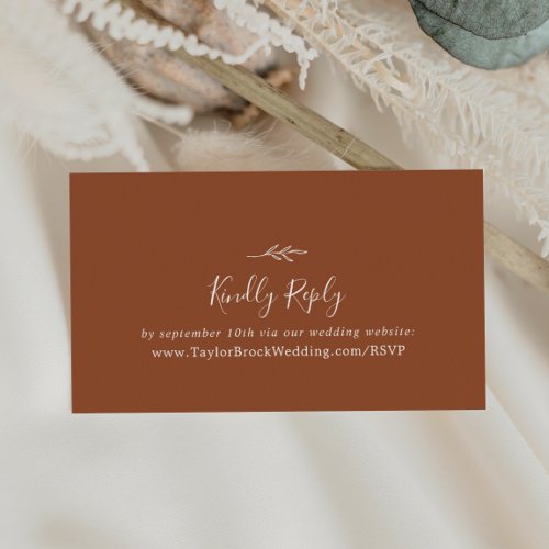 Minimal Leaf  Terracotta Wedding Website RSVP Enclosure Card