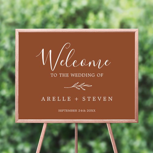 Minimal Leaf  Terracotta Wedding Welcome Poster