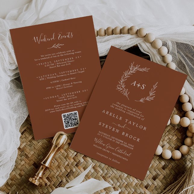 Minimal Leaf | Terracotta Weekend Events Wedding Invitation (Creator Uploaded)
