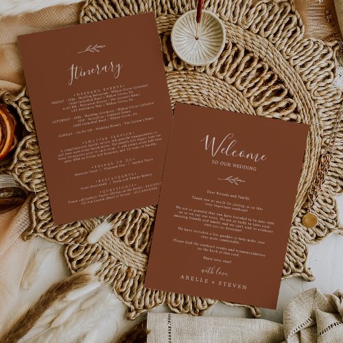 Minimal Leaf Terracotta Welcome Letter  Itinerary
