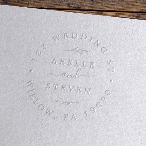 Minimal Leaf Wedding Circular Address Embosser