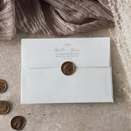 Minimal Leaf | White Dusty Blue Wedding Invitation Envelope