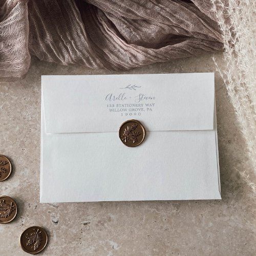 Minimal Leaf  White Dusty Blue Wedding Invitation Envelope