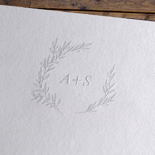 Minimal Leaf Wreath Wedding Initials Monogram  Embosser