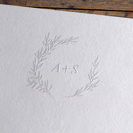 Minimal Leaf Wreath Wedding Initials Monogram Embosser Zazzle
