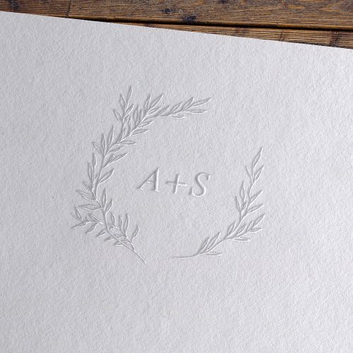 Minimal Leaf Wreath Wedding Initials Monogram  Embosser