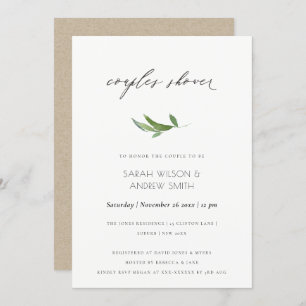 Minimal Leafy Foliage Watercolor Couples Shower Invitation