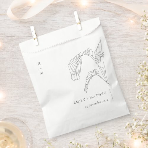 Minimal Leafy Palm Sketch Black White Wedding Favor Bag