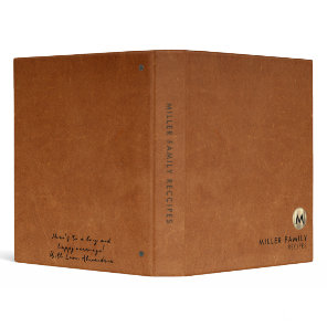 Minimal Leather Family Recipe Wedding Gift Message 3 Ring Binder