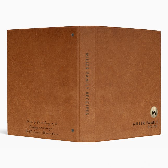 Minimal Leather Family Recipe Wedding Gift Message 3 Ring Binder (Background)
