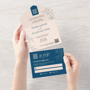 Minimal Leave All in One Chinese Wedding Invite