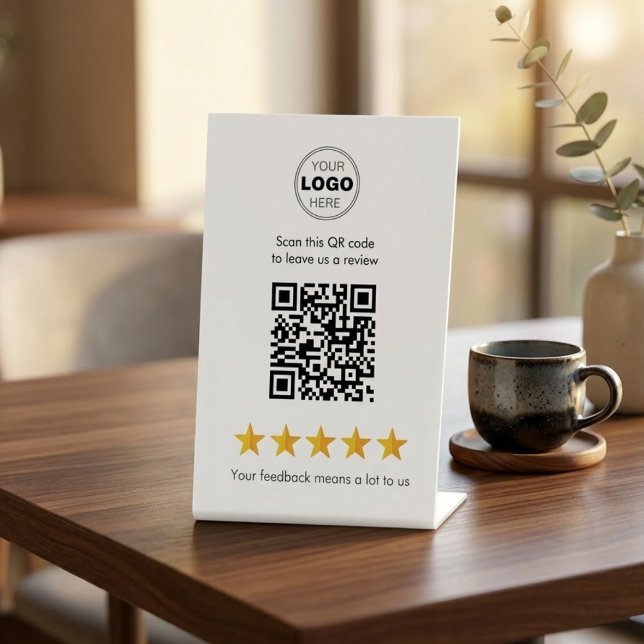 Minimal Leave Us A Review QR Code Pedestal Sign (Boost Business Reviews: Minimalist QR Code Pedestal Sign for Counters)
