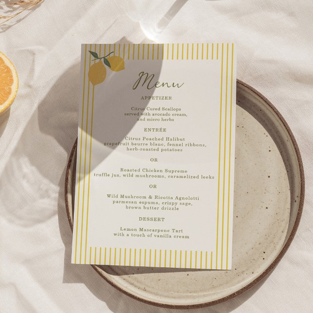 Minimal Lemon Amalfi Coast 5x7 Wedding Menu Card (Creator Uploaded)