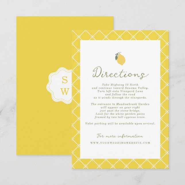 Minimal Lemon Amalfi Coast Wedding Directions Card (Front/Back)