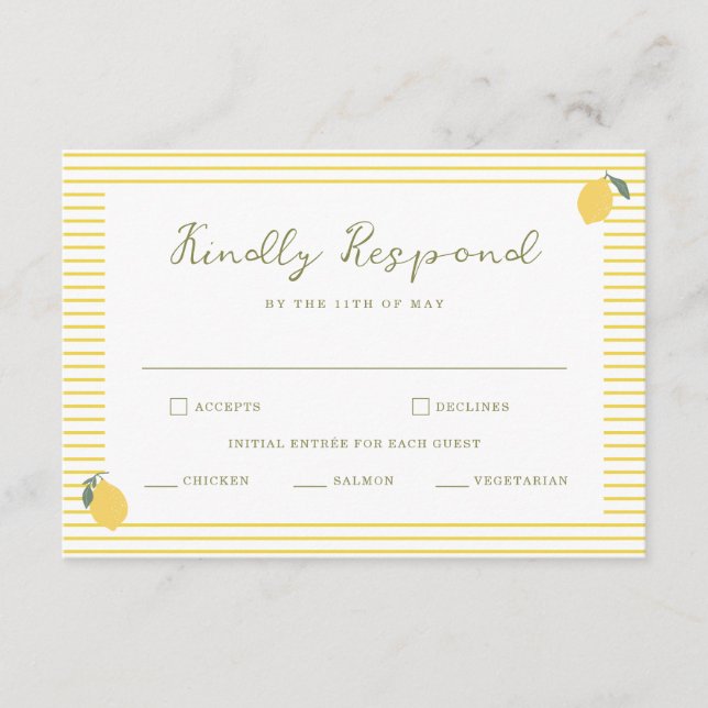 Minimal Lemon Amalfi Coast Wedding RSVP Card (Front)