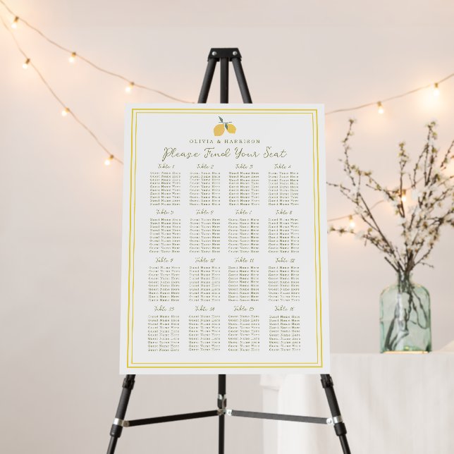 Minimal Lemon Amalfi Coast Wedding Seating Chart Foam Board (In Situ (Stand))