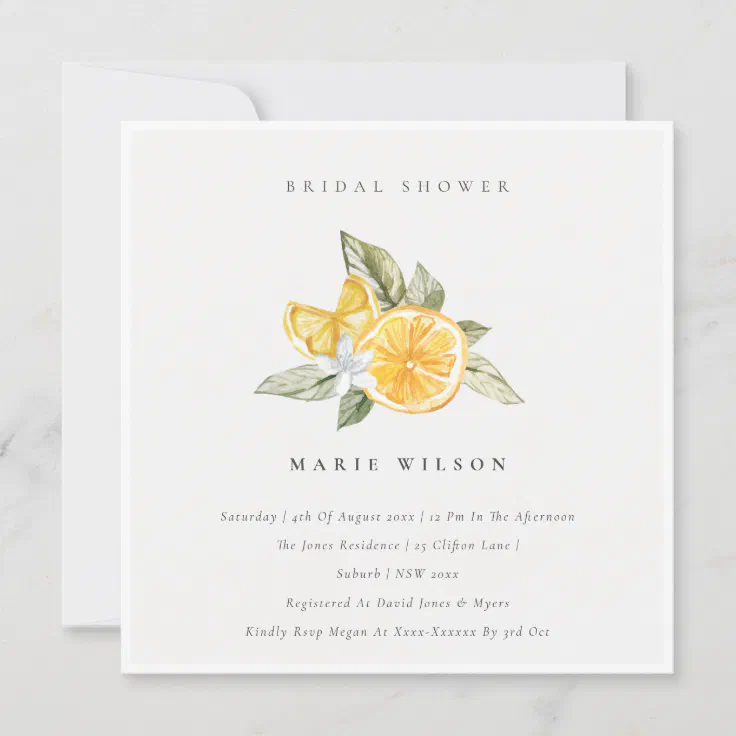 Minimal Lemon Boho Botanical Bridal Shower Invite | Zazzle