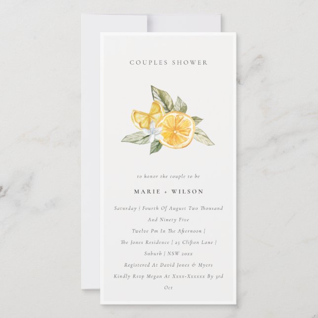 Minimal Lemon Boho Botanical Couples Shower Invite (Front)