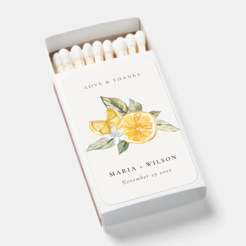 Minimal Lemon Botanical Boho Love Thanks Wedding Matchboxes