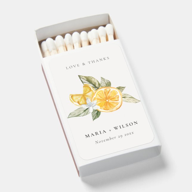 Minimal Lemon Botanical Boho Love Thanks Wedding Matchboxes (Front Open)