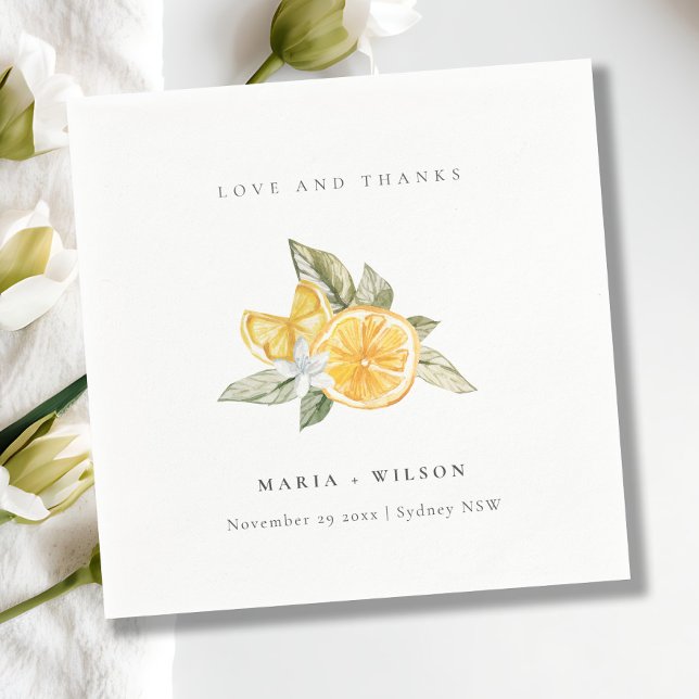Minimal Lemon Botanical Boho Love Thanks Wedding Napkins (Creator Uploaded)