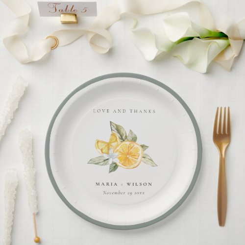 Minimal Lemon Botanical Boho Love Thanks Wedding Paper Plates