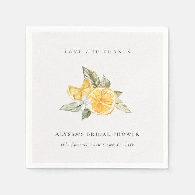 Minimal Lemon Botanical Boho Thanks Bridal Shower Napkins (Front)