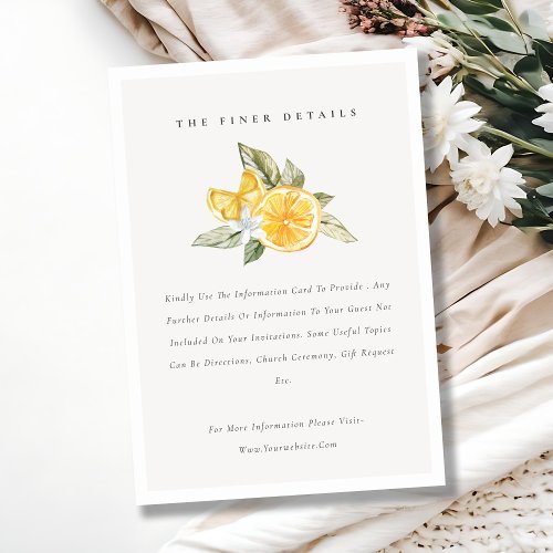 Minimal Lemon Botanical Boho Wedding Details Enclosure Card