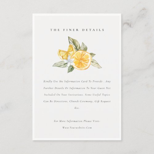 Minimal Lemon Botanical Boho Wedding Details Enclosure Card