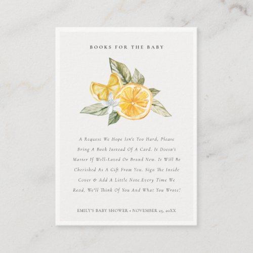 Minimal Lemon Botanical Books For Baby Shower Enclosure Card