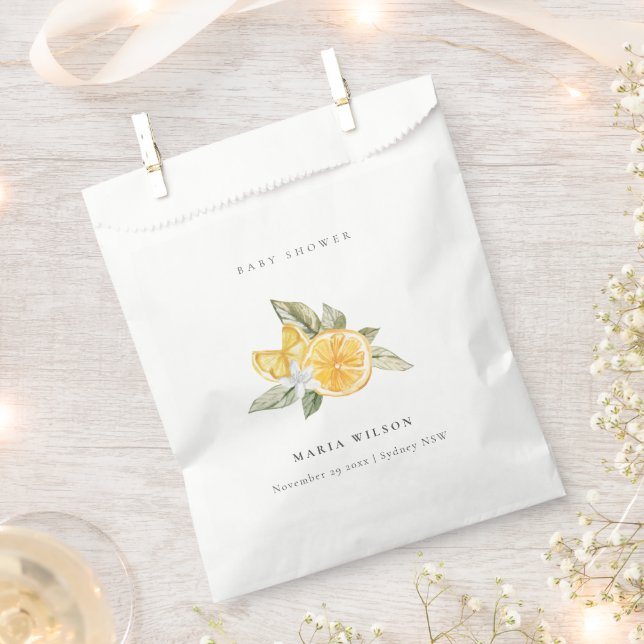 Minimal Lemon Botanical Leafy Boho Baby Shower Favor Bag (Clipped)