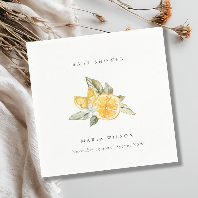 Minimal Lemon Botanical Leafy Boho Baby Shower Napkins (Creator Uploaded)