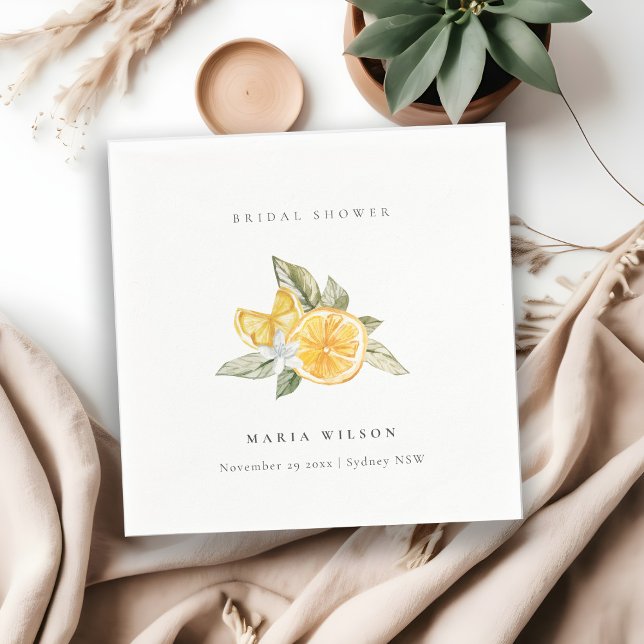 Minimal Lemon Botanical Leafy Boho Bridal Shower Napkins (Creator Uploaded)