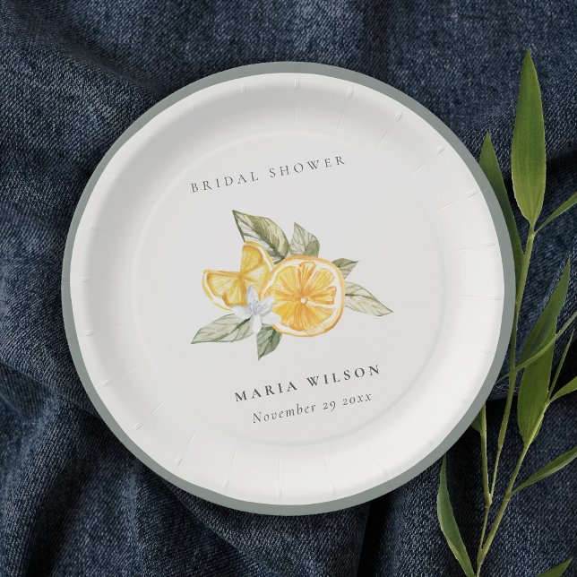 Minimal Lemon Botanical Leafy Boho Bridal Shower Paper Plates (Creator Uploaded)