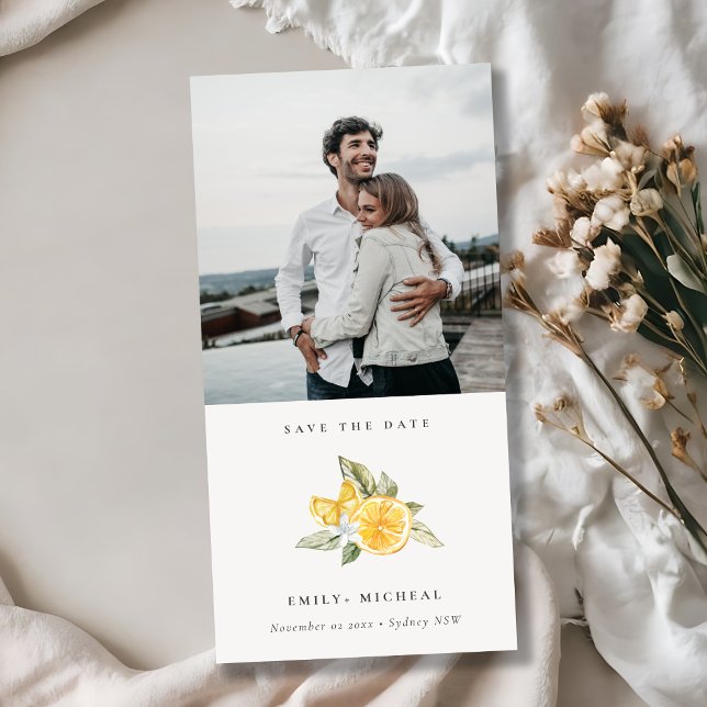 Minimal Lemon Botanical Photo Save The Date Card (Creator Uploaded)