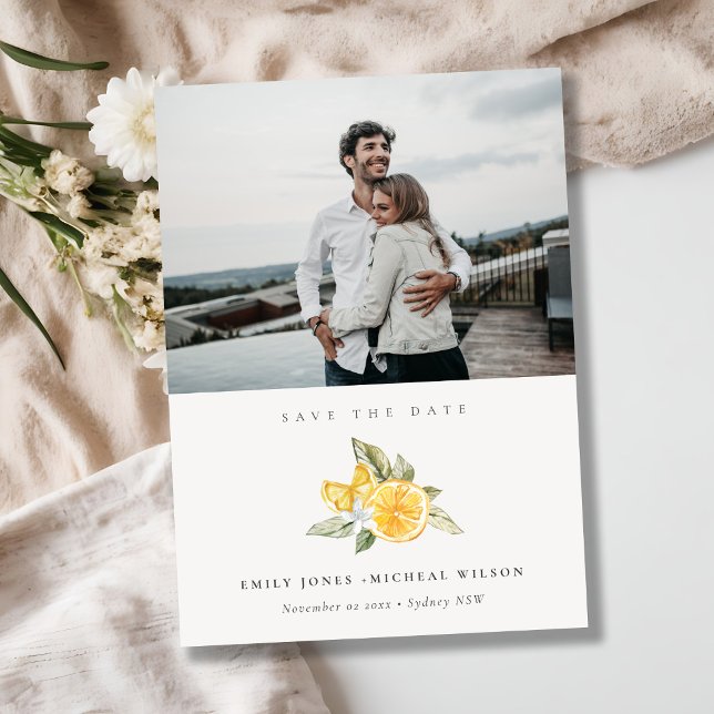 Minimal Lemon Botanical Photo Save The Date Card (Creator Uploaded)