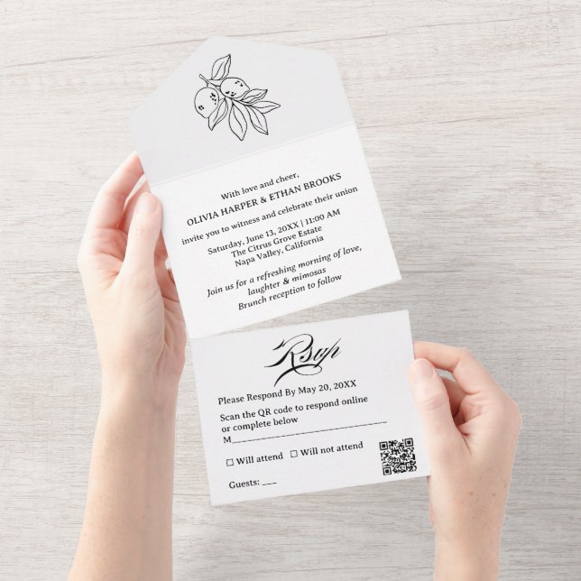 Minimal Lemon Citrus Summer Brunch Wedding All In One Invitation (Tearaway)