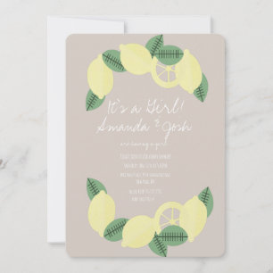 Minimal Lemon Citrus Vintage Girls Baby Shower Invitation